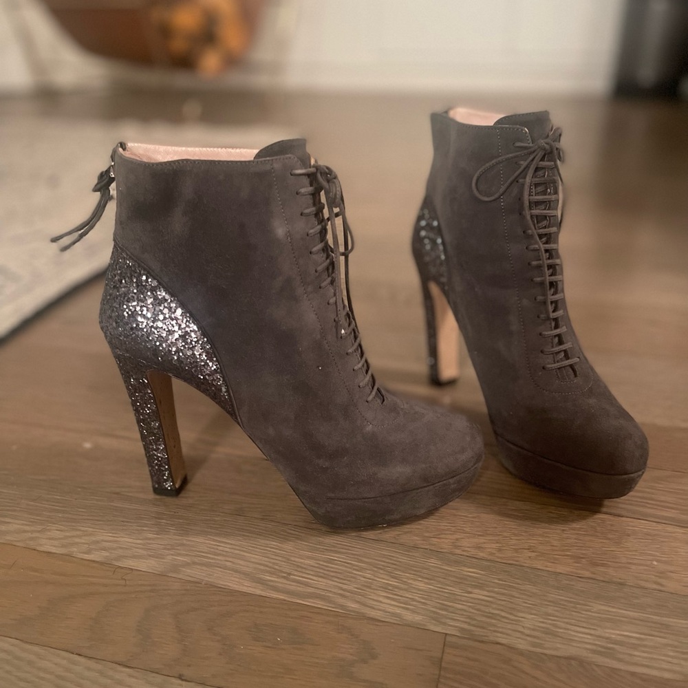 Miu Miu suede glitter heel combat booties 38.5
